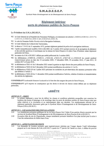 réglement portuaire du lac de Serre-Ponçon SMADESEP