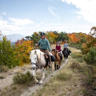 Tour de l'avance à cheval vue sur les montagnes dans les vallées de Serre Ponçon face aux montagnes des Ecrins