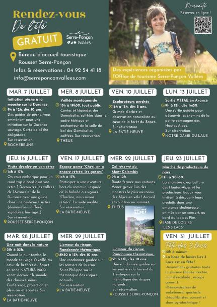 Programme des animations gratuites juillet 2026 Serre-Ponçon vallées 